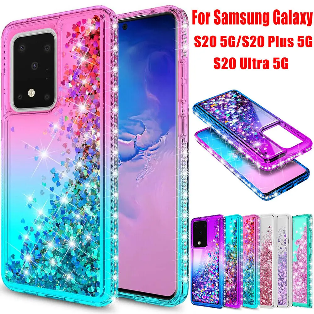 

For Samsung Galaxy S20 Plus Ultra 5G Shockproof Glitter Liquid Bling Diamond Quicksand Case Transparent Phone Protective Cover