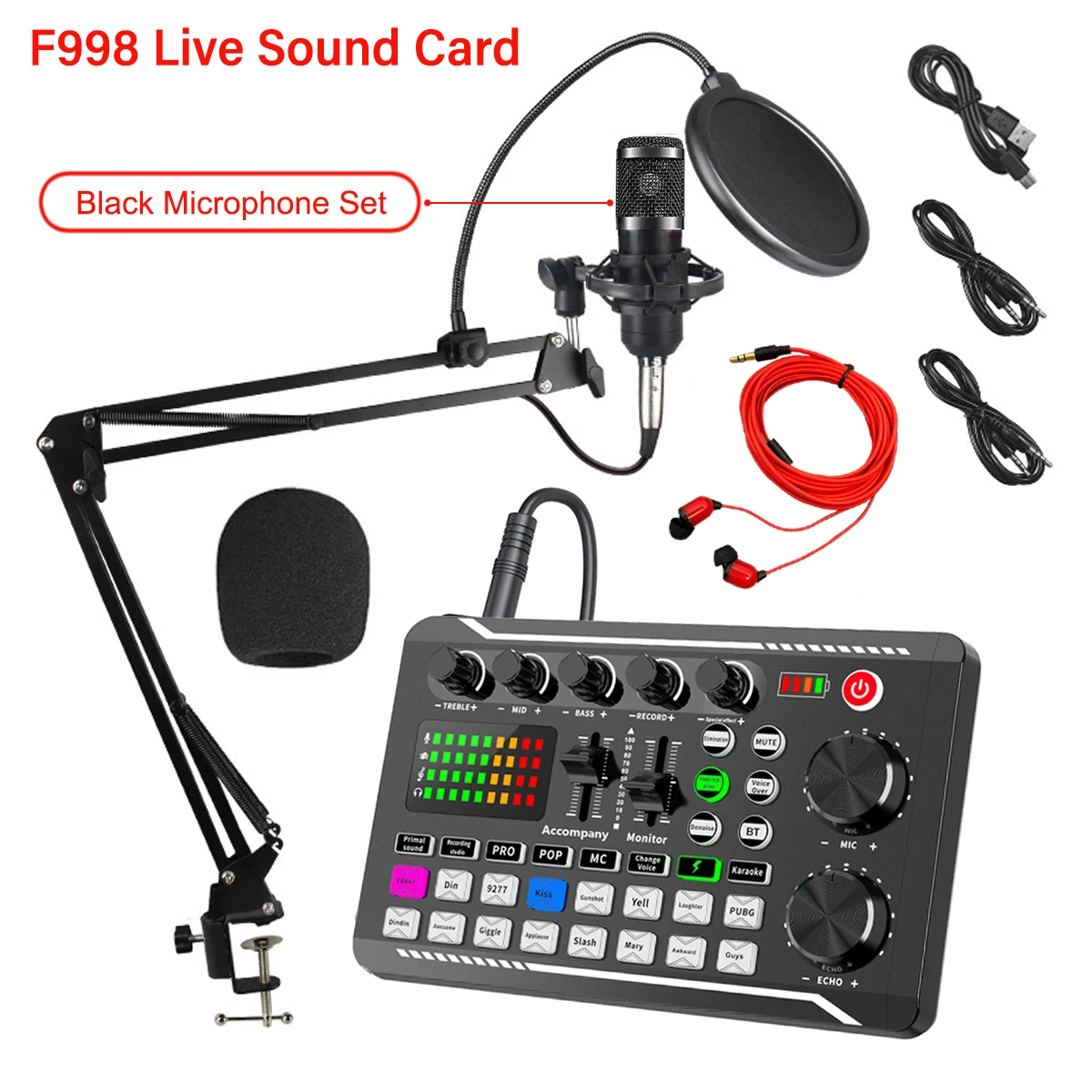 Professional Live Sound Card Live Broadcast Equipment DJ Device  with Microphone Set Games Music Recording Live Streaming Device