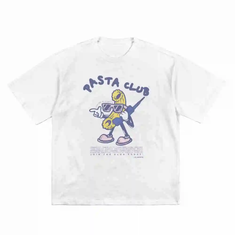 Pasta Club Hand Drawn Cartoon Food Short Sleeve Tee 100% Cotton T-Shirt