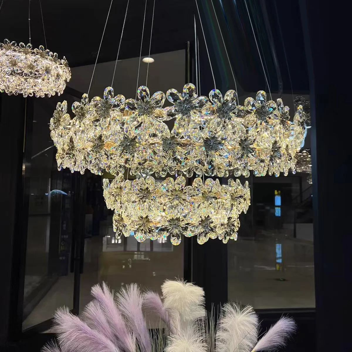 Modern Living Room Led Crystal Flower Chandelier For Restaurant Kitchen Island Pendant Lamp Hall Hanging Light Lustre Fixture