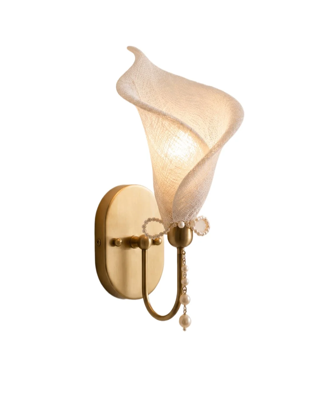 Vintage Pearl Calla Lily Wall Lamp French Light Luxury Bedroom Bedside Lamp Fabric Lace Corridor Entrance Wall Lamp