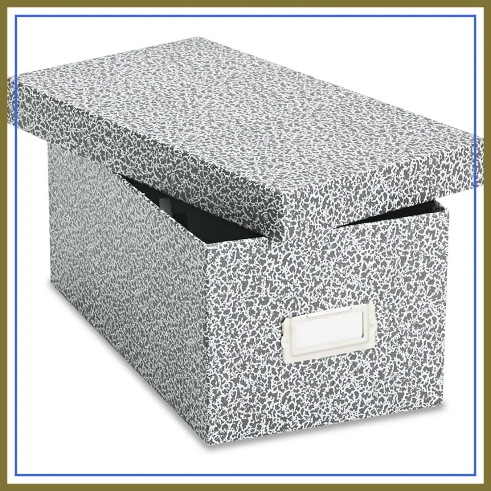 

Reinforced Board Card File, Lift-Off Cover, Holds 1,200 4x6 Cards, Black/White