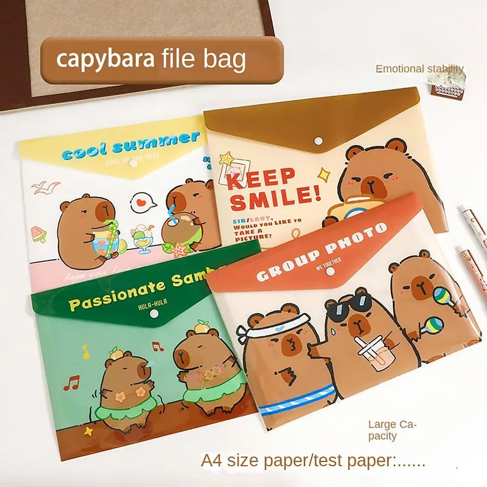 4pcs/set Capybara A4 File Bag Multifunction Large Capacity PVC File Folder Waterproof Archives Bag School Office