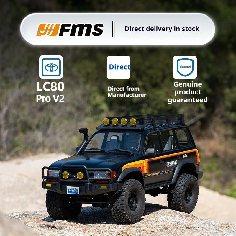 FMS 1/10 Scale Toyota LC80 Pro V2 Black Brushless RC Crawler Off Road Simulation Remote Control Car For Adult Male Hobbyists
