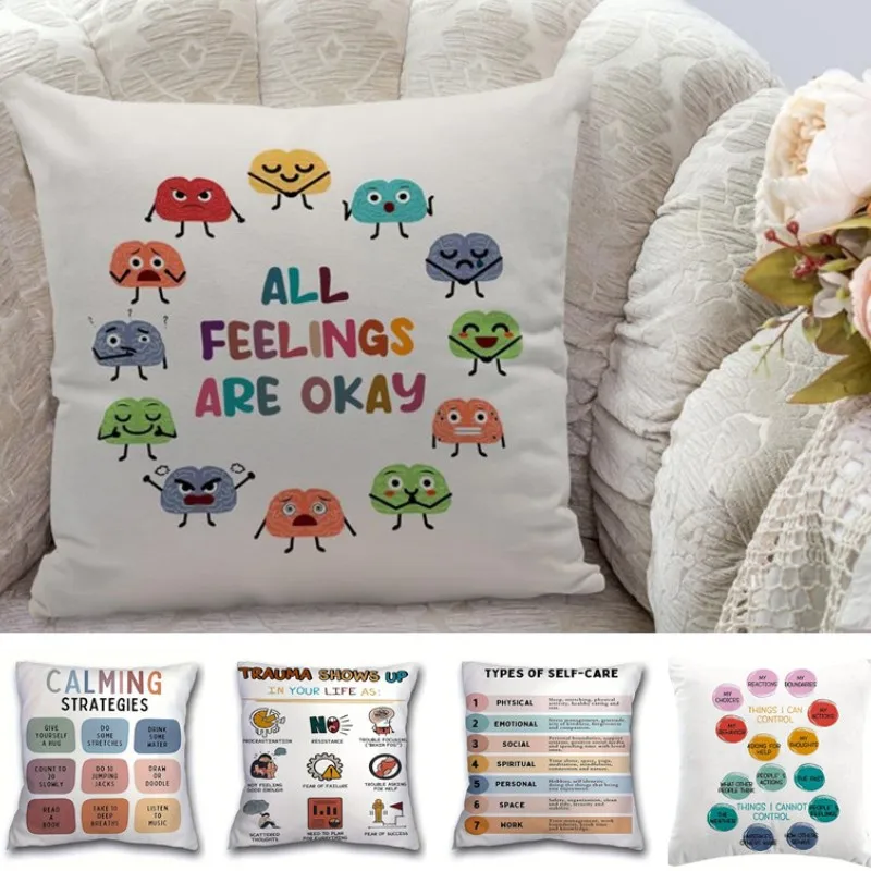 Mental Health Pillow Case for Home Living Room Office Decoration Polyester Square Cushion Cover Sofa Chair Seat Throw Pillowcase