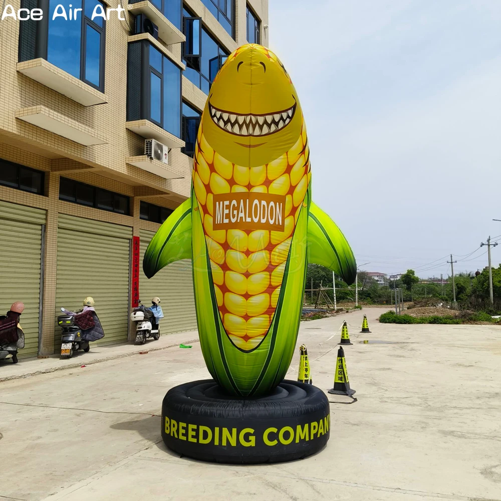 

Custom Printed Inflatable Corn Shark Mascot, Durable Oxford Hybrid Model for Seed Company Promotion and Outdoor Advertising