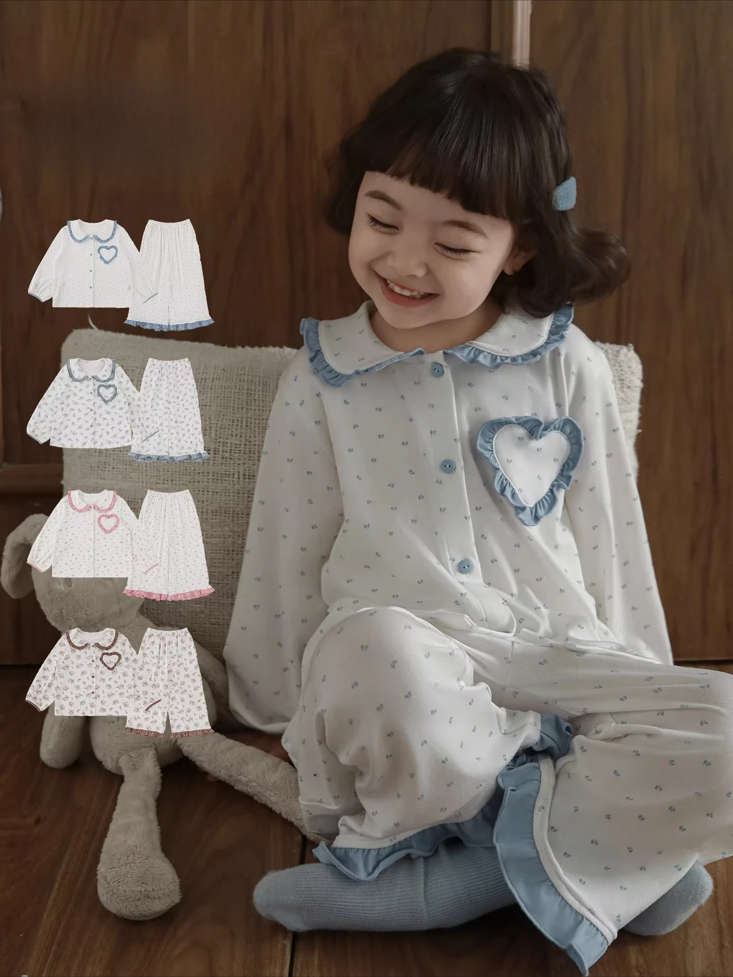 

Комплект пижамы CoolSense с цветочным принтом для девочек, весна 2026, с воротником-стойкой, из лиоцелла, для сна, 3-12 лет