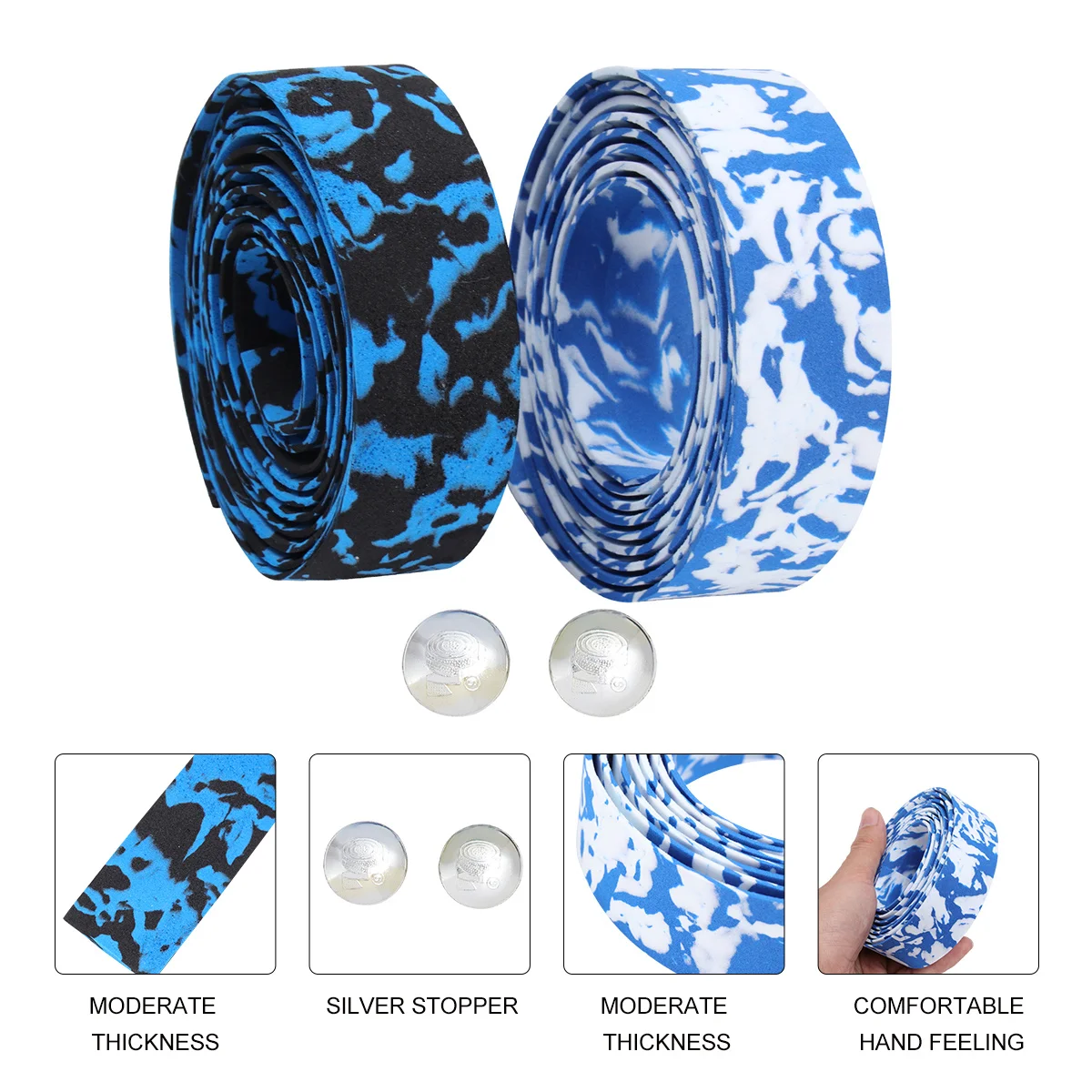 

4 Rolls Mountain Bike Handlebar Tape Resistant Non Slip Belt Road Bike Cushion Grip Ribbon DIY Decor Camouflage Blue