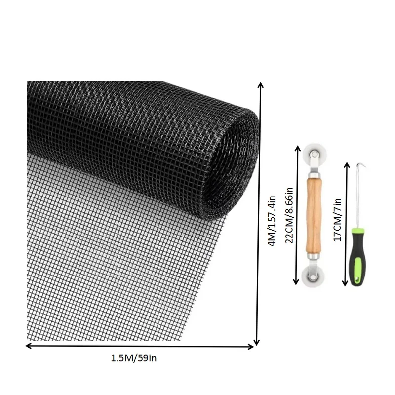 Screen mesh roll set with accompanying tools，DIYCutting is suitable for windows、Door、Fiberglass window screens for patios and po