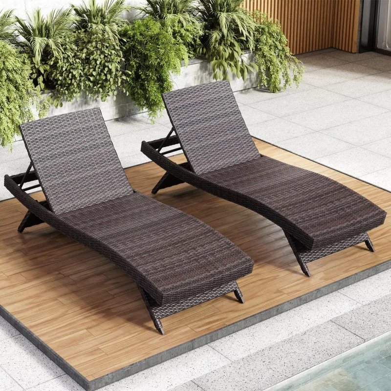 

2-Piece Wicker Patio Lounge Chair Set, Outdoor Reclining Single Sofa with Adjustable Backrest, Weatherproof Rattan Leisure