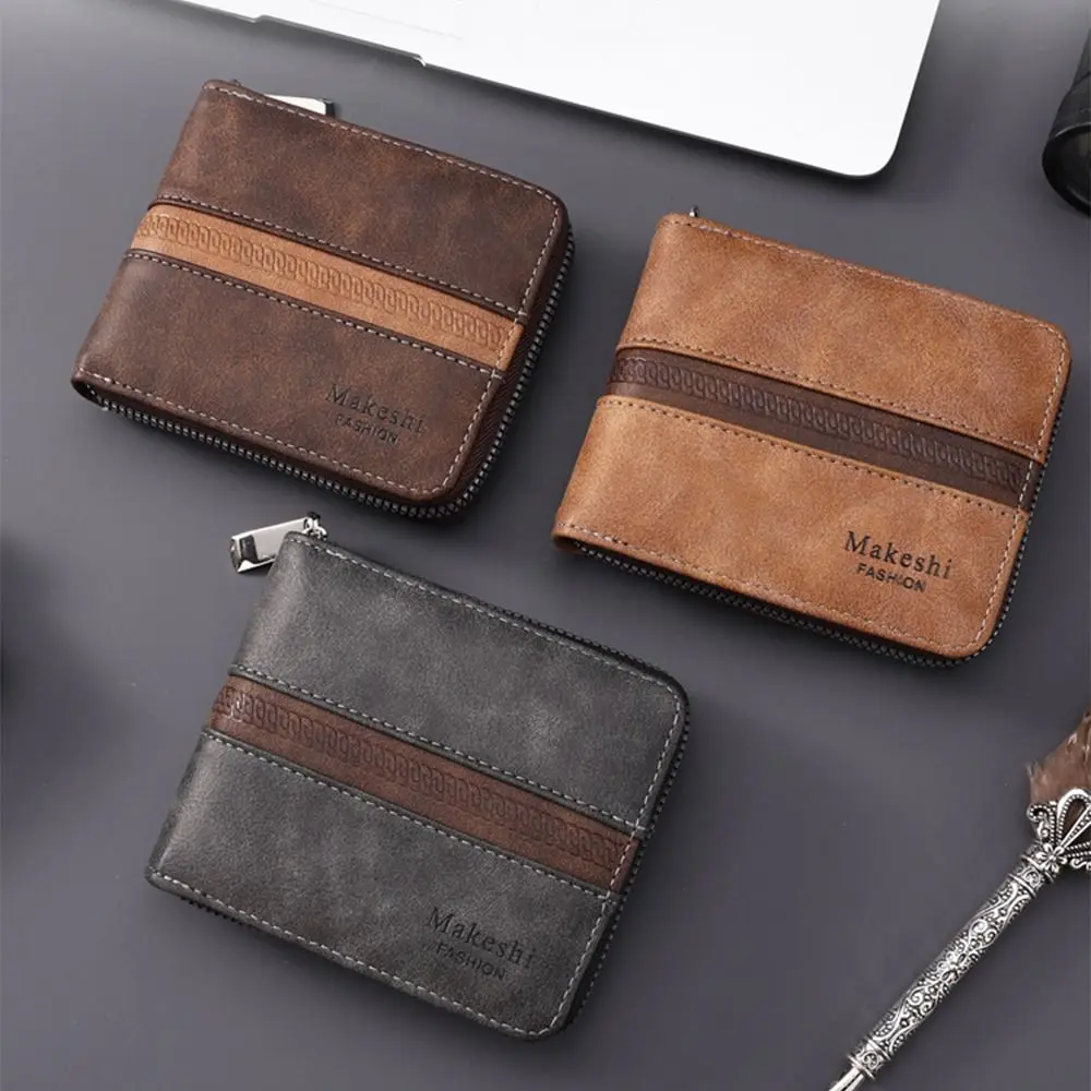 

Винтажный мини-кошелек для монет, портативный маленький кошелек на молнии из искусственной кожи, большой вместительный мужской кошелек для монет, бизнес