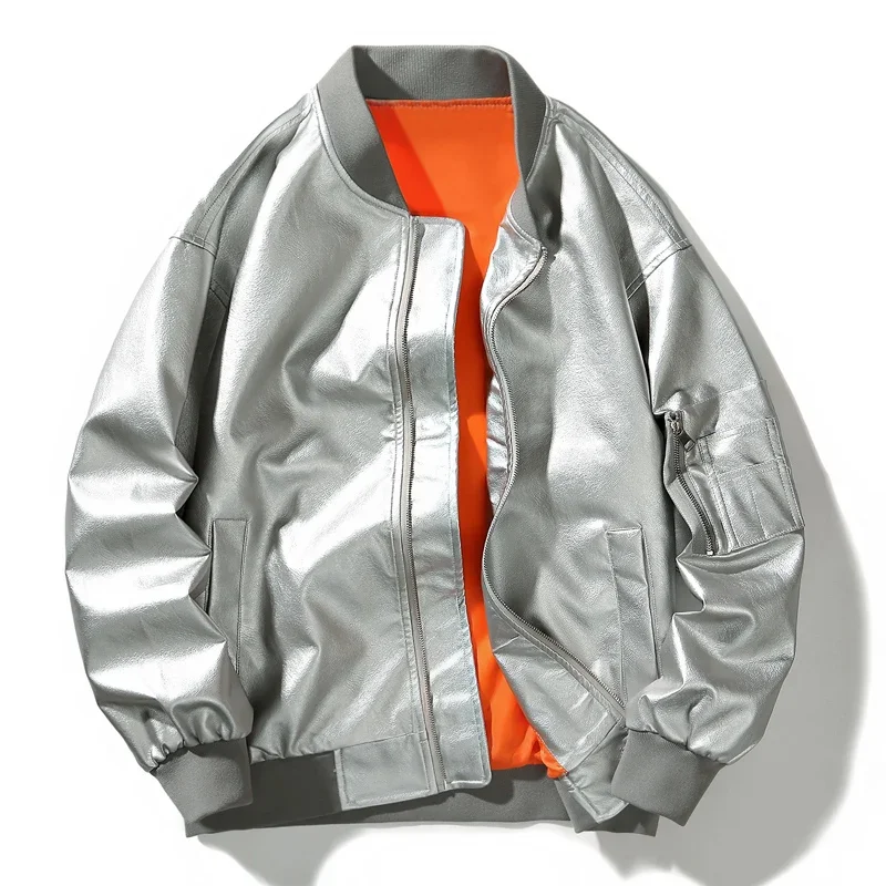 

Autumn Winter Bomber Jacket Baseball Collar PU Leather Jackets Men Solid Moto Biker Outerwear Coat Fashion Streetwear JJ826