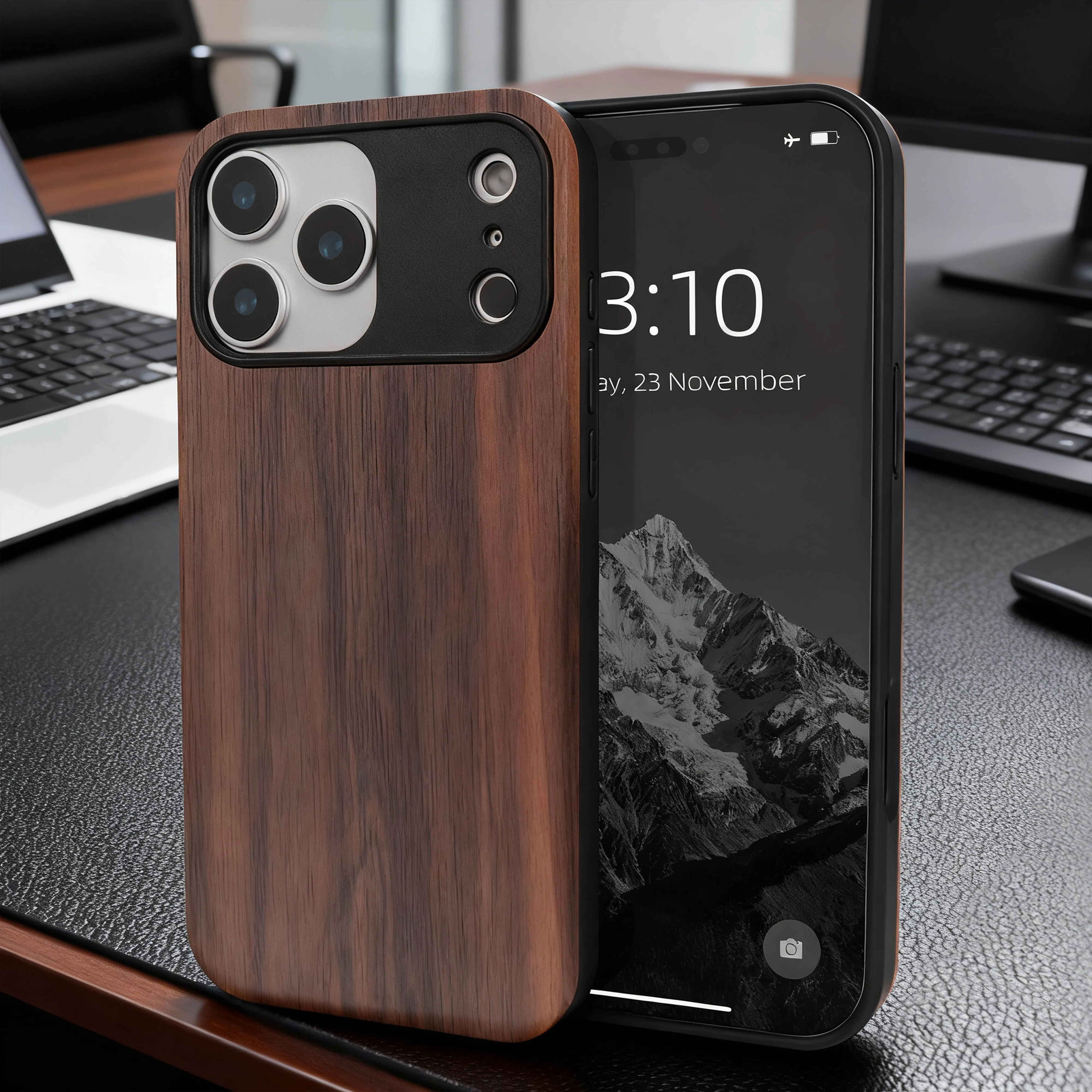 Luxury Shockproof Walnut Cherry Wood Phone Case For iPhone, 17 Pro, 17 Pro Max Soft Bumper Cases Cover - view 3