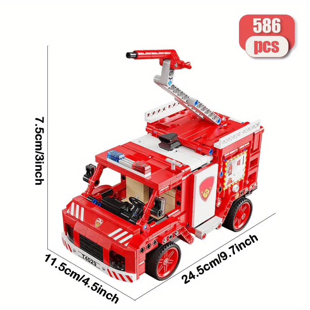 Camion de lutte contre l'incendie avec télécommande, modèle de construction de nuits, jouet cadeaux de Noël, idées techniques, MOC, 586 pièces, T4029