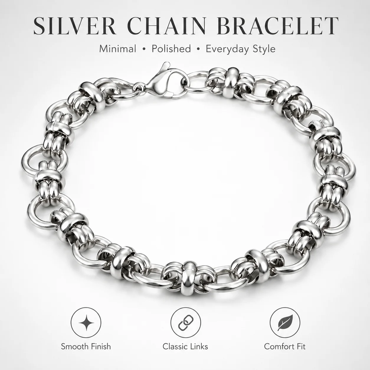 

Men Women Stainless Steel Bracelet Silver Round Link Chain Bracelet Punk Fashion Jewelry