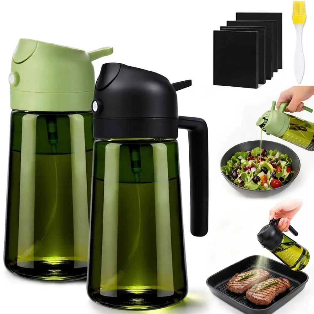 Kitchen Glass Oil Dispenser 2 In 1 Sprayer And Pouring Bottle Vinegar Cruet For Cooking BBQ Baking Healthy Cooking Gadget