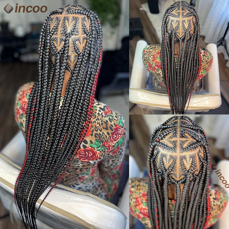 Incoo 36'' Synthetic Lace Front Braided Wigs Cornrow Braid Lace Wig For Black Women Goddess Heart Knotless Box Braiding Hair Wig