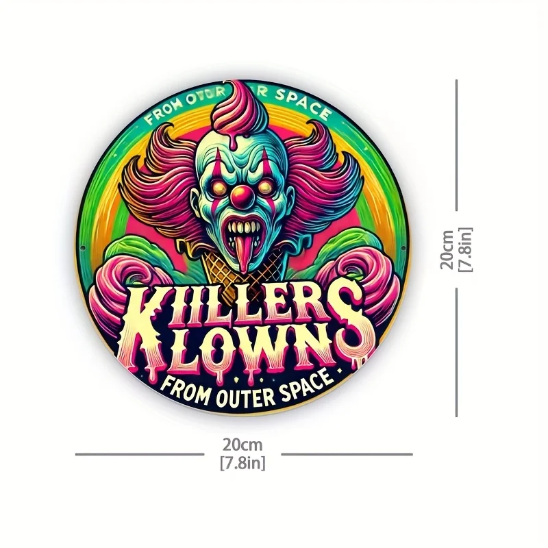 2D Metal Sign Killer Klowns From Outer Space Vintage Horror Movie Sci-Fi Creepy Clown 1988 Film Tin Wall Art for Home Bar Garage