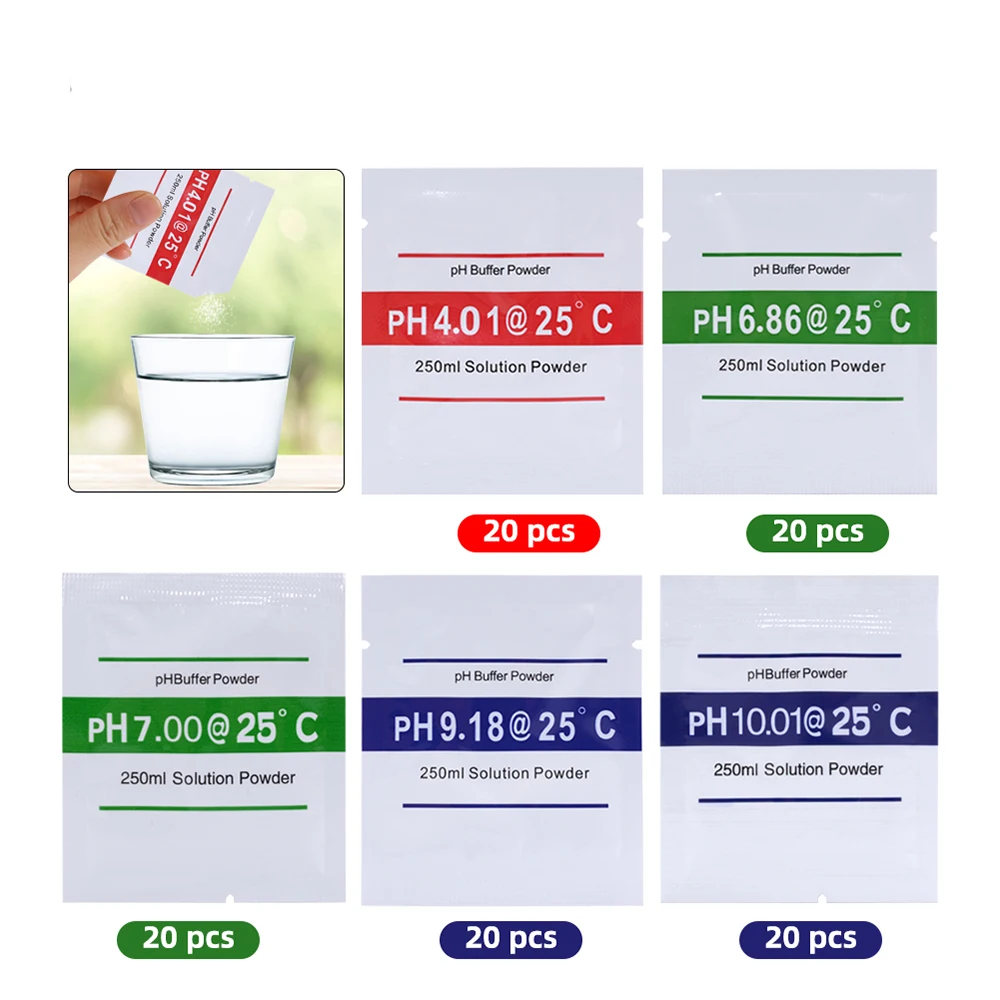 Pó de calibração de ph orp, pó de buffer ph4.01 6.86 7.00 9.18 10.01 256mv solução de calibração de testador, 5/10/30 peças