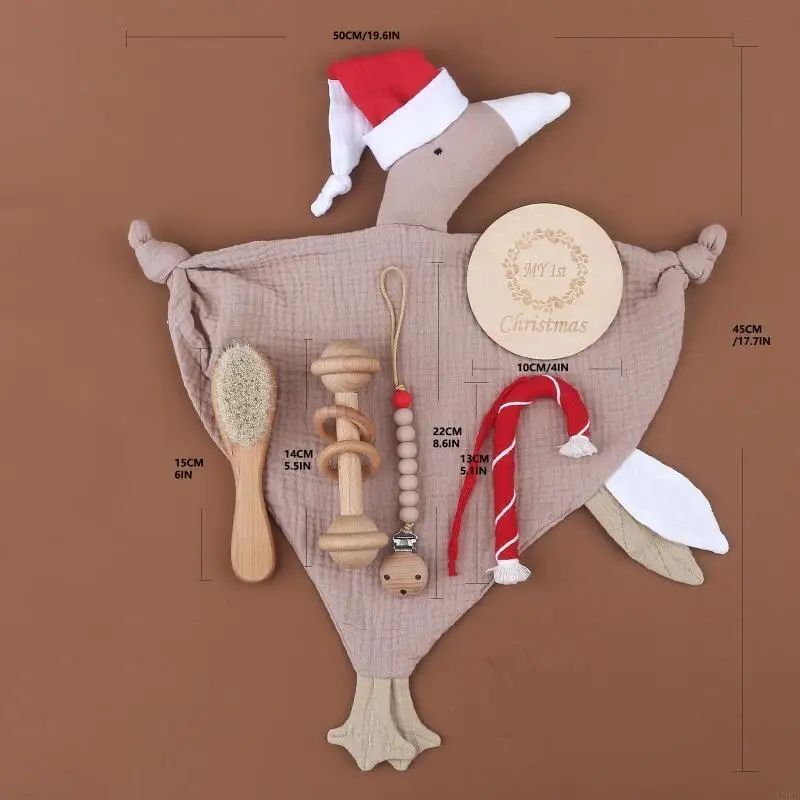 6 قطعة القطن تهدئة استرضاء منشفة مجموعة الطفل هدية الكريسماس مقبض خشبي فرشاة مشط الرضع ل رئيس مدلك هوة كليب L8RB #6