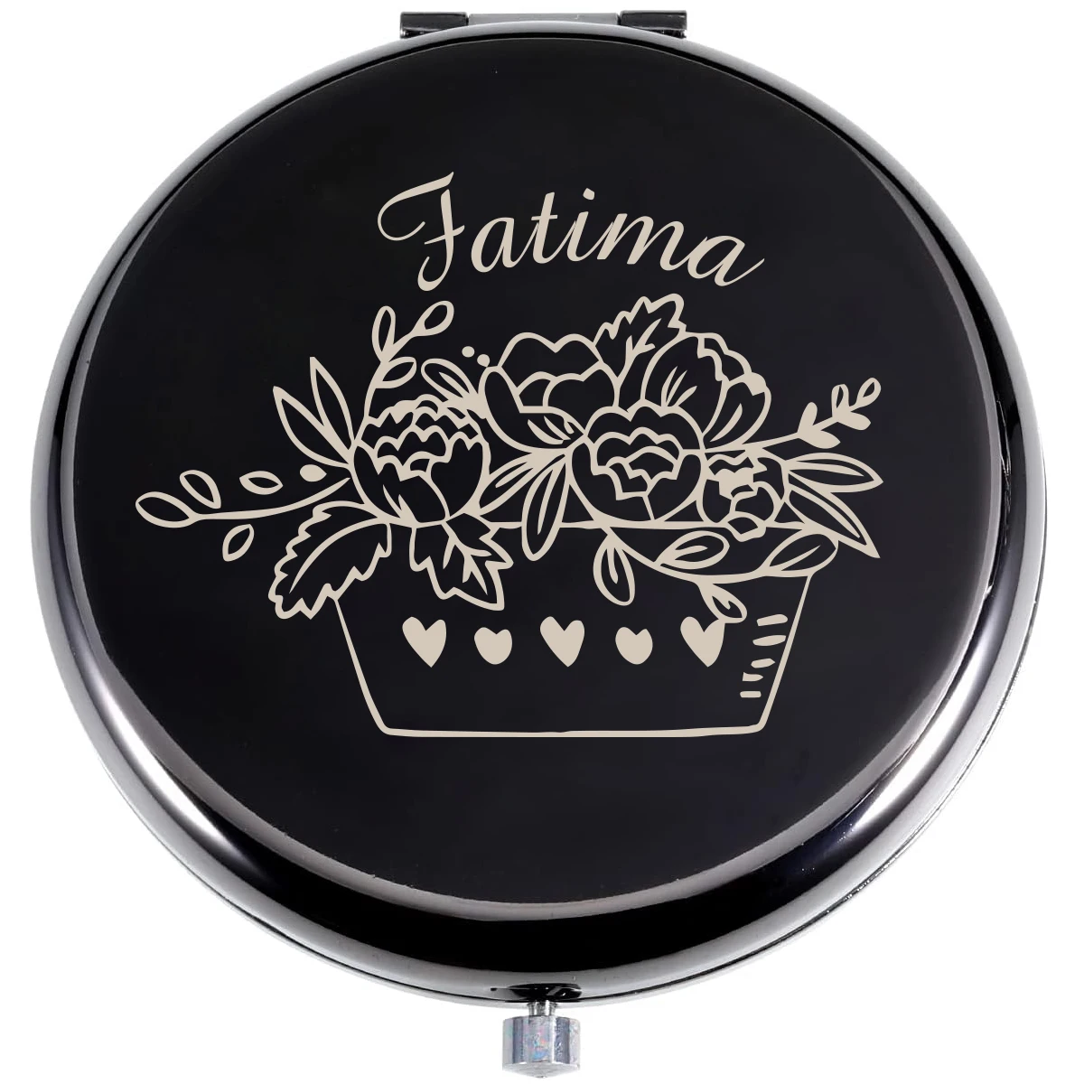 

1pc Flower Basket lovely Old Engraving Custom Name Makeup Mirror Metal Sliver Wedding Guest Gifts