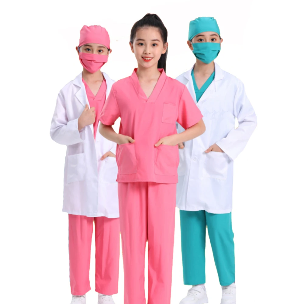 Uniforme médico cirurgião de Halloween para crianças, Trajes cosplay para meninos e meninas, camisa e calças, terno infantil, terno de vestir, festa, RPG