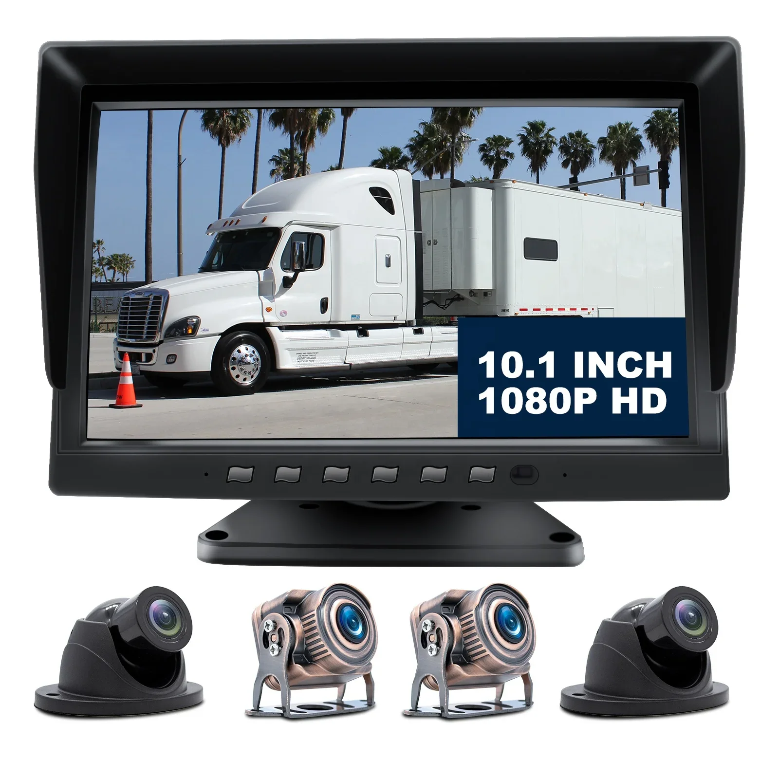 HOPE 4 Split Screen 10.1 Inch Monitor Reversing System 360 All Round Car Rear and Front View Camera DVR Kit for Truck RV Bus