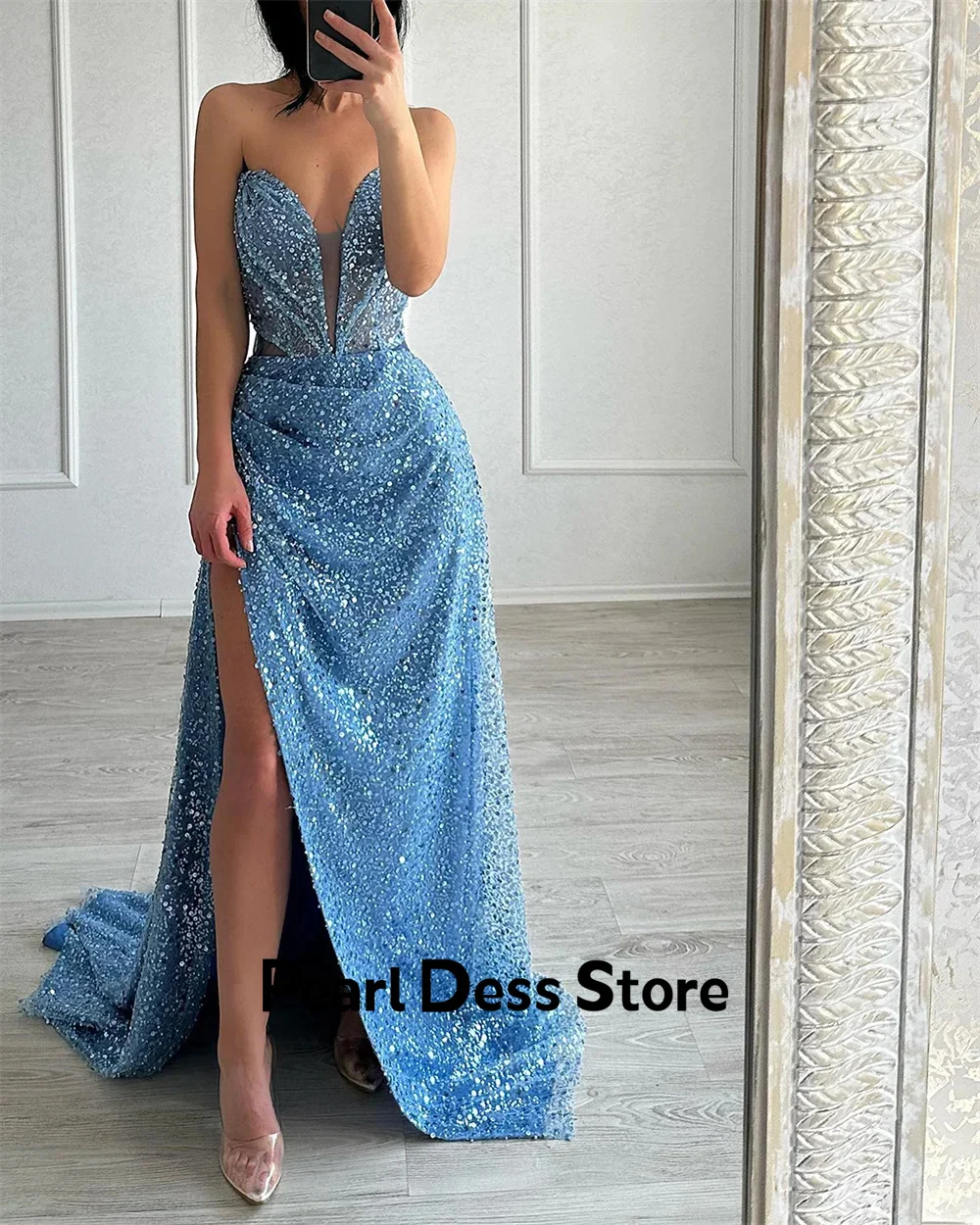 Vestido de lantejoulas luxuoso saudita, Side Slit Elegant Party Dresses, Vestidos De Casamento De Cauda De Peixe, Ocasiões formais, 2022