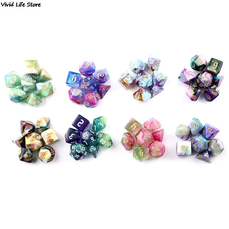 Polyhedral 7-Dice Two-Tone Swirl-DND Dice Set for RPG/MTG D4 D6 D8 D10 D% D12 D20 Dice Games 7pcs/set Family Party Board Games