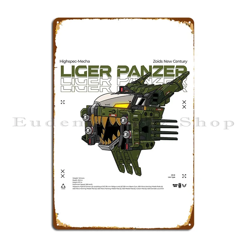Ilustración de Anime Zoids Liger Panzer con placa de Metal urbana, diseño de póster, diseño oxidado, decoración de pared de cocina, cartel de estaño