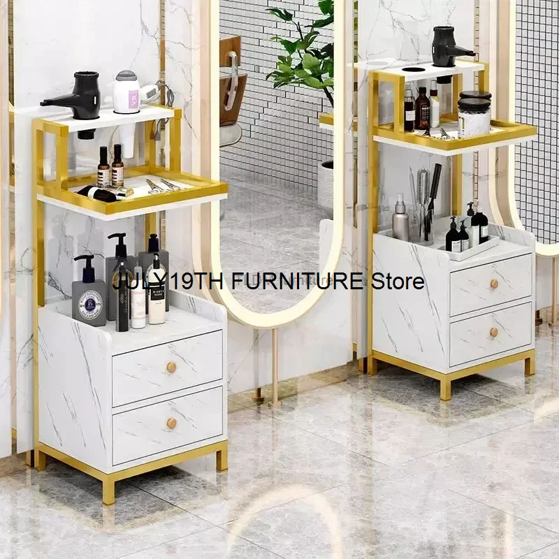 Solid Wood Beauty Salon Hair Tool Trolley Creative Salon Furniture Simple Iron Art Salon Trolleys Multi-layer Rack Wheels F