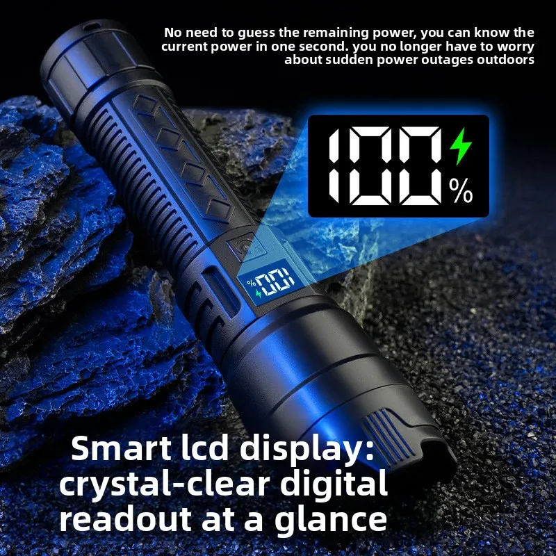New Digital Display High Power LED Flashlight USB C Telescopic Zoom Long Runtime Waterproof Outdoor Multifunction Torch