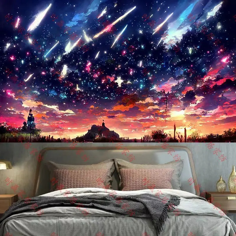 VIKAMA Fantasy Blue Tree Starry Sky Planet Decorative Tapestry Wall Hanging Room Decor Bedroom Living Galaxy Art Soft Durable