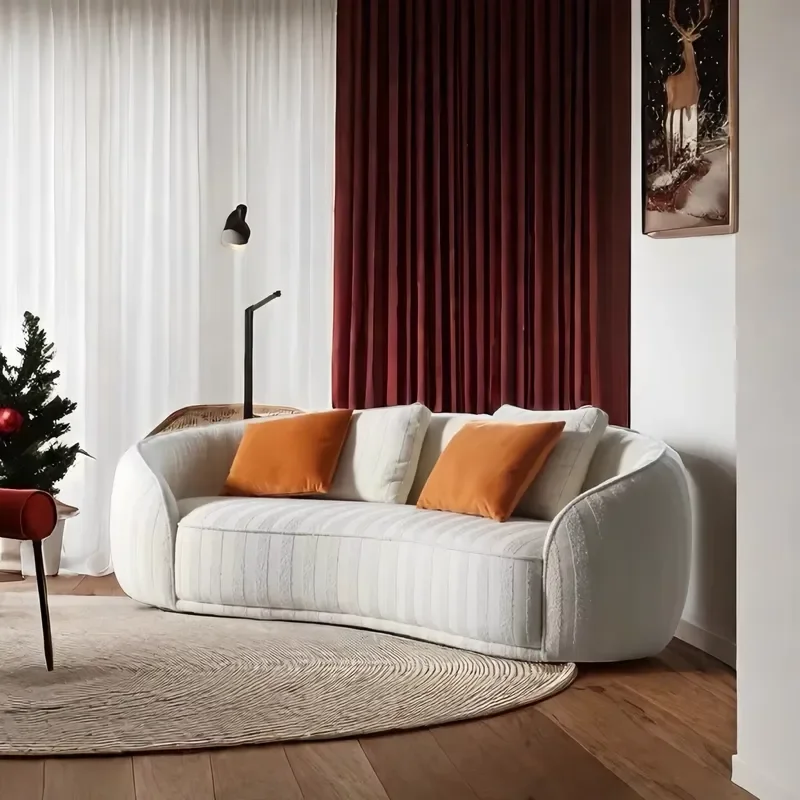 Modern curved fabric sofa luxury upholstered three-seater sofa living room simple cream sofa can be customized color and size