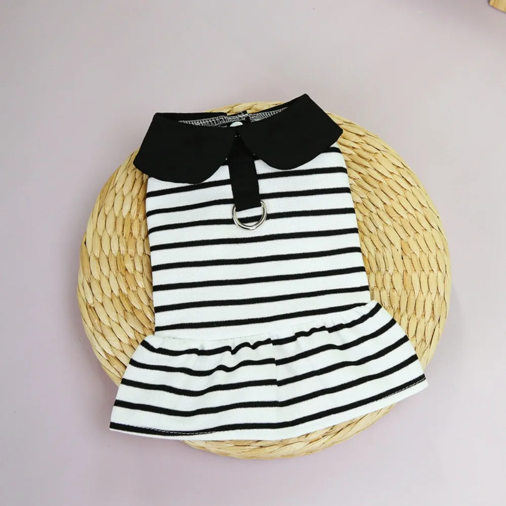 

Comfortable Cute Dog Striped T-shirts Soft Breathable Cat Lapel Dresses Thin Design Pet Skirt for Puppy Kittens