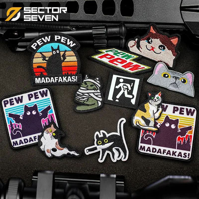 Zone 7: Cat Series Outdoor Military Fan Spirit Arm Badge Personalized Patch Backpack Velcro Patch Hunting Decoration