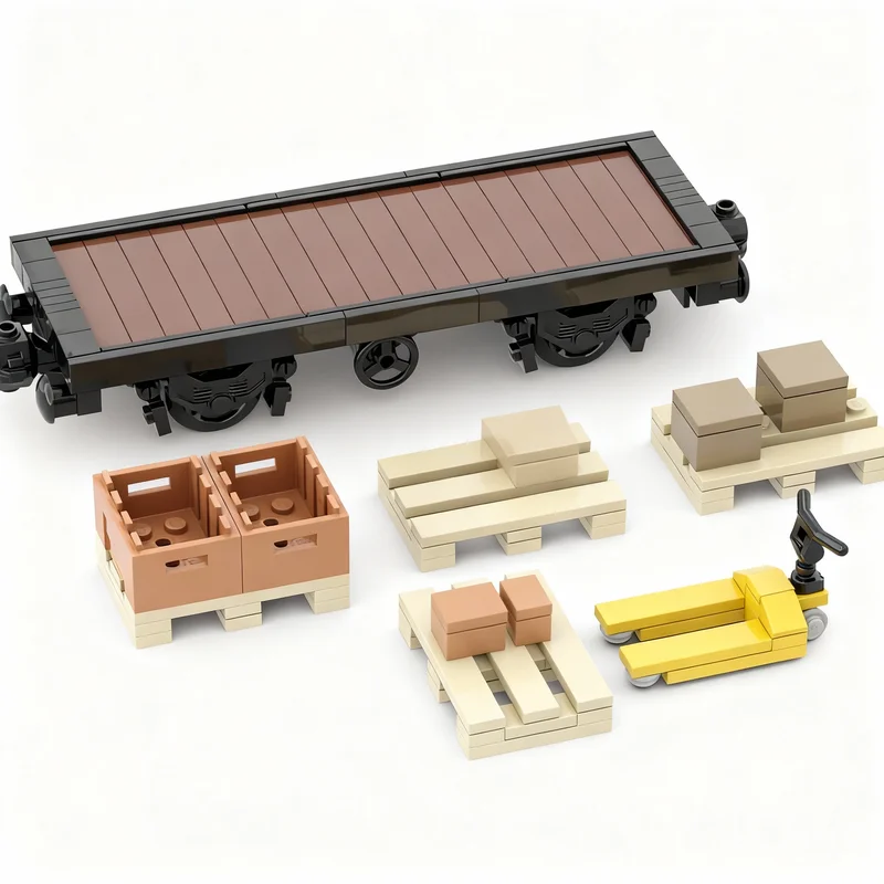 168pcs MOC Simple Flat Bed Train Car Brakes Train Model Building Blocks Construction Art Birthday Craft Display Collection Idea