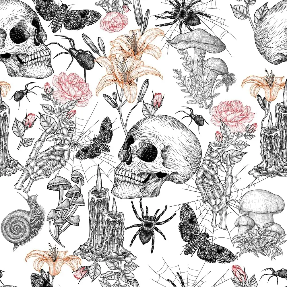 

Black/White Skull Mushroom Gothic Peel and Stick Wallpaper Modern Self Adhesive Removable Wall Paper for Home Kitchen Furniture