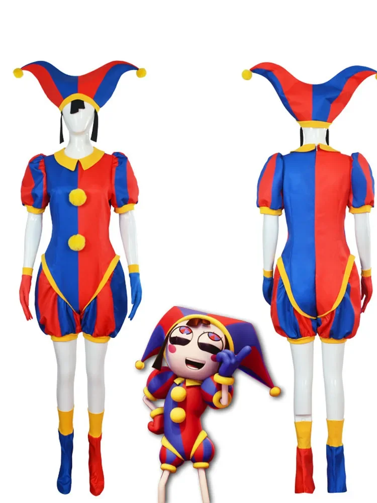 

2024 New Magical Digital Circus Pamni cosplay tight fitting jumpsuit Pomni role-playing Christmas children's adult gift