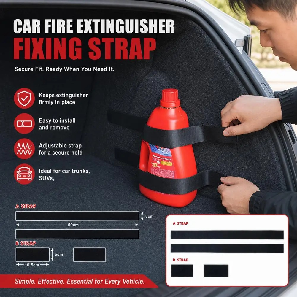 Car Trunk Organizer Elastic Fixing Strap Fire Extinguisher Fixing Strap Universal Storage Bracket Velcro Strip Auto Parts