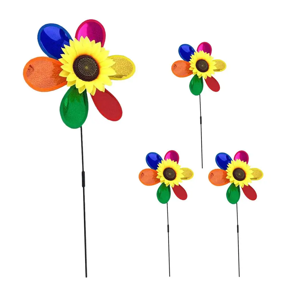 4 Pcs Windmill Outdoor Decoration Sunflower Garden Sculpture Lawn Cloth Pinwheels