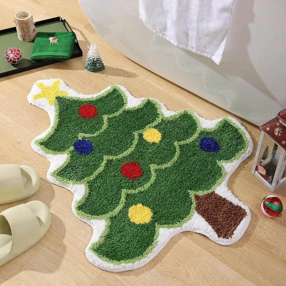 

Holiday Floor Mat Festive Christmas Rug with Santa Claus Snowman Design Quick Absorbent Anti-slip Backing for Kitchen for Hotel