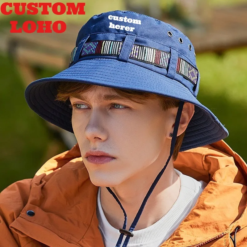 Chapeau Bob Personnalisé avec Logo Imprimé Style Ethnique pour Hommes et Femmes – Protection Solaire Extérieure Été, Large Bord, Sangle, Séchage Rapide, Idéal Pêche