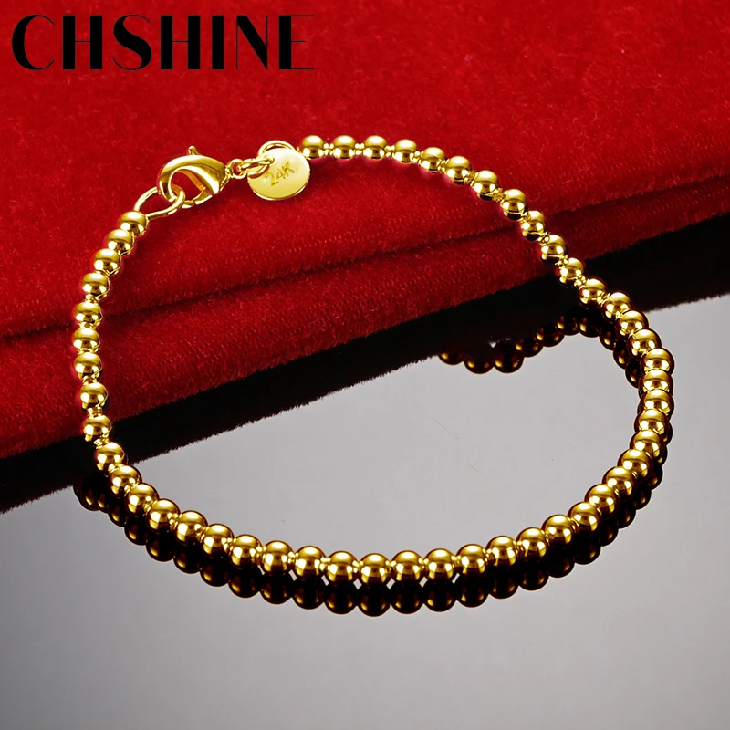 

CHSHINE 18K Gold 4mm Beaded Chain Bracelet For Women Wedding Engagement Party Fashion Charm Jewelry