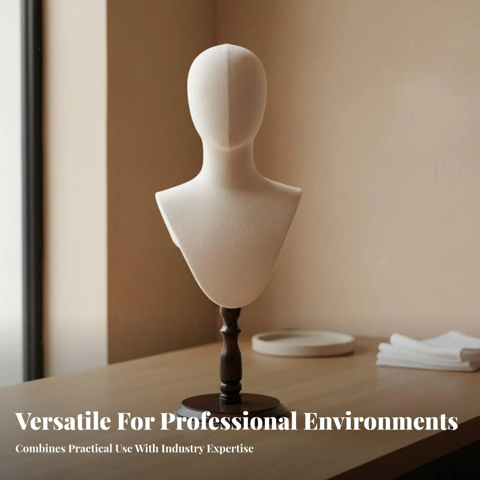 Professional Linen Covered Mannequin Head with Metal Stand for Wig Hat Jewelry Photography Display