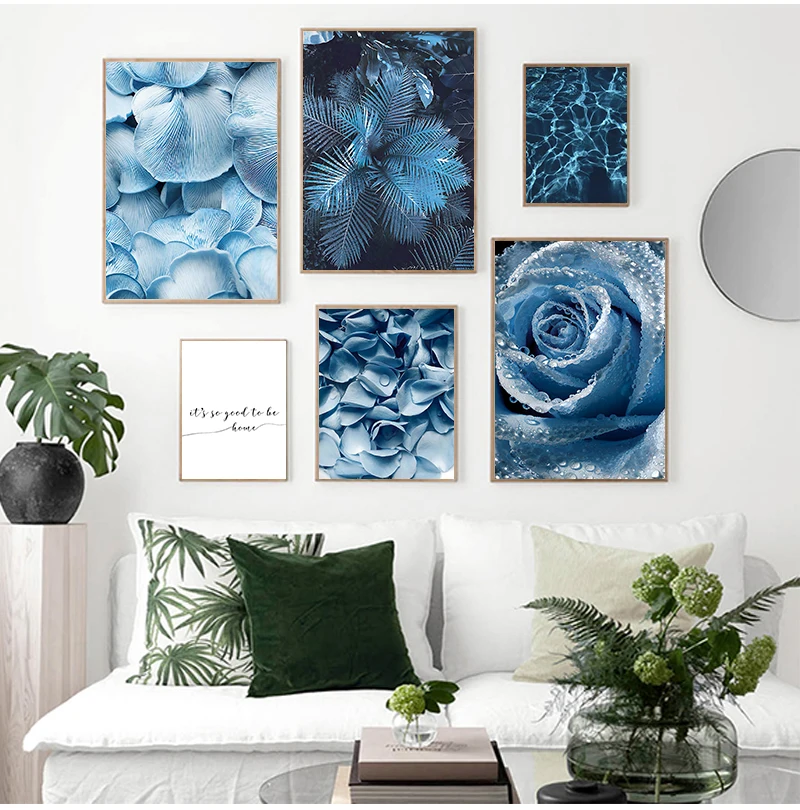 Blue Dandelion Rose Leaf Sea Quote Wall Art Canvas Painting Nordic Posters And Prints Plant Wall Pictures For Living Room Decor