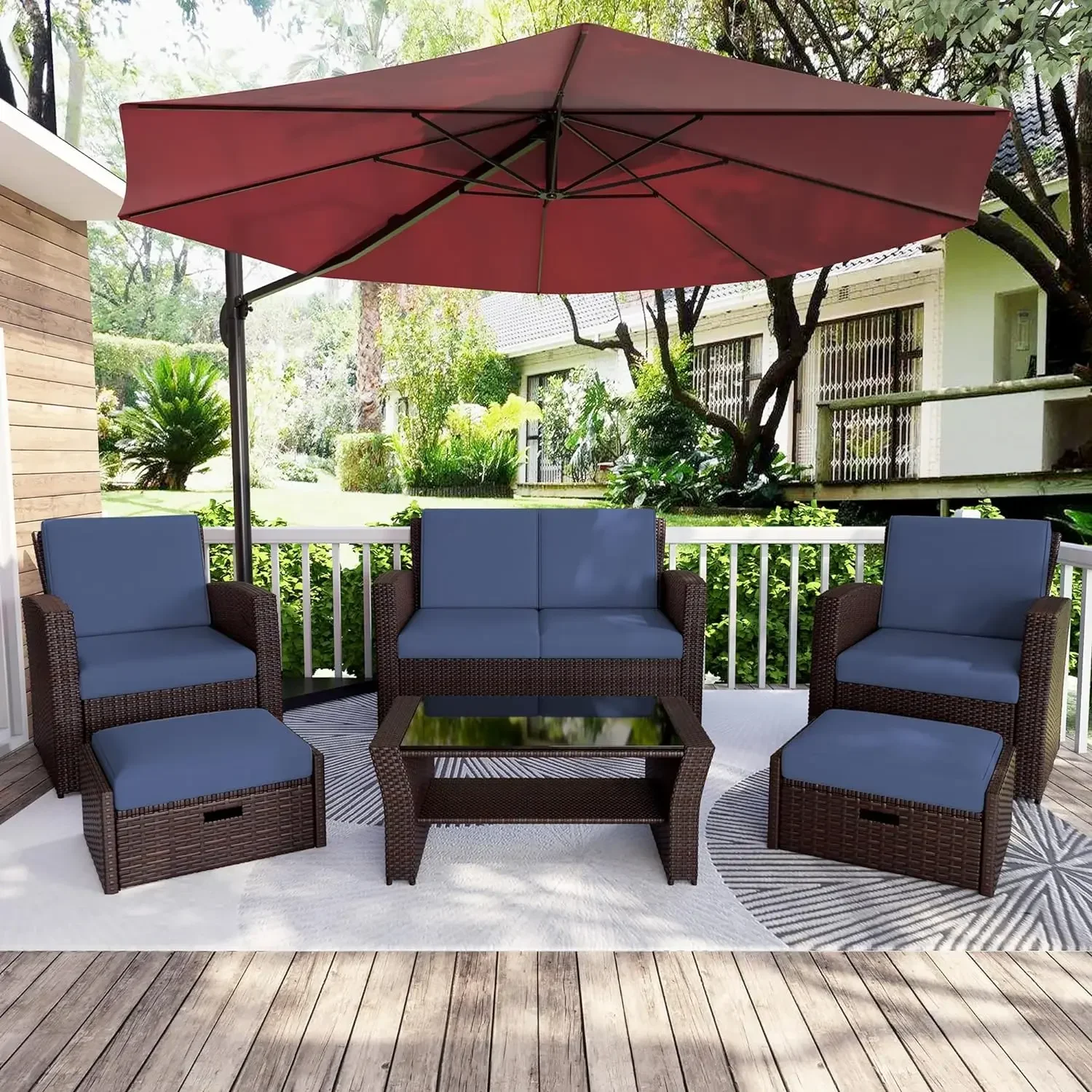 

4/6 Piece Outdoor Patio Furniture Sets with Ottomans, Wicker Conversation Sets, Rattan Sofa Chair with Coffee Table