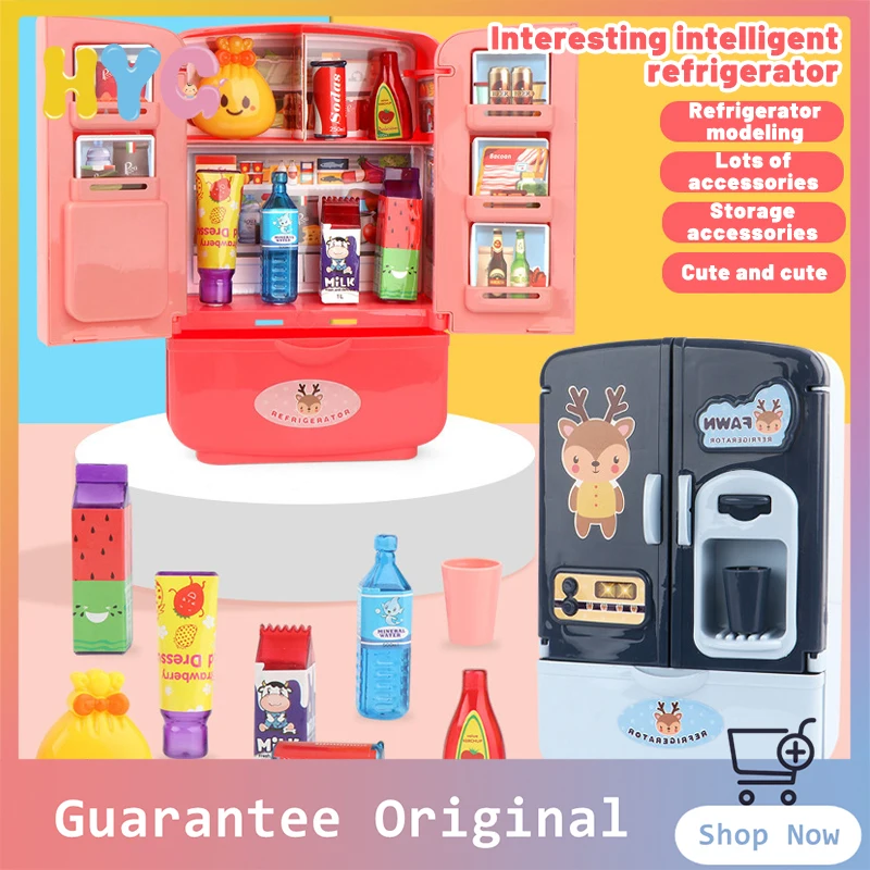 Children's play house simulation refrigerator kitchen toy double door mini appliance girl smart refrigerator toy