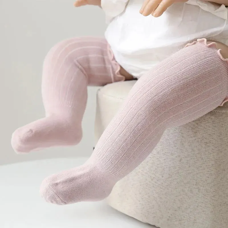 3Pairs/Lot Baby Girls Socks Lace Frilly Solid Cotton Long Knee High Kids Sock Infant Newborn Spring Children Ruffle Cute Socken