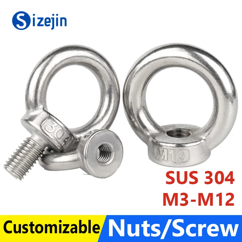 

Lifting Eye Nuts/Screw 304 Stainless Steel Ring Eyebolt Ring Hooking Nut Screws M3 M4 M5 M6 M8 M10 M12 1-2PCS